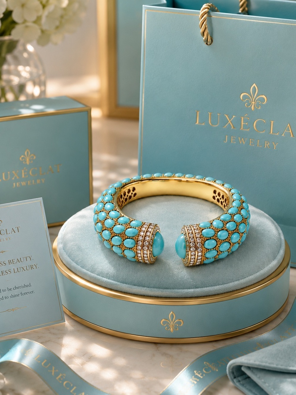 Vintage Estate Find Turquoise Swarovski Crystals Luxury Statement Cuff Bracelet